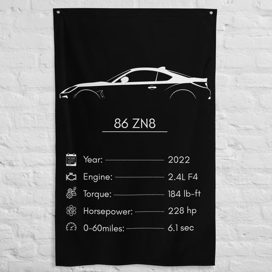 Toyota 86 ZN8 2022 car silhouette spec flag - White Brick Wall