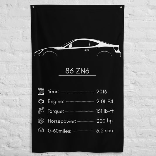 Toyota 86 ZN6 2013 car silhouette spec flag - White Brick Wall