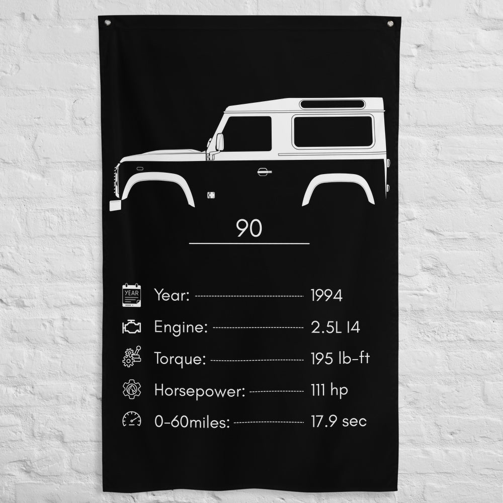 Land Rover 90 1994 car silhouette spec flag - White Brick Wall