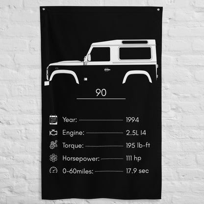 Land Rover 90 1994 car silhouette spec flag - White Brick Wall