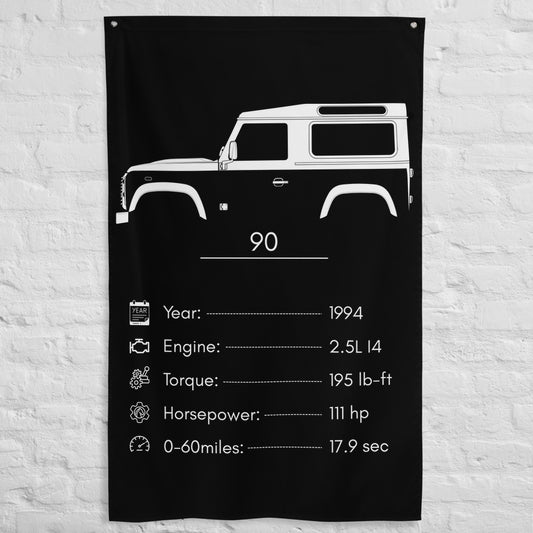 Land Rover 90 1994 car silhouette spec flag - White Brick Wall