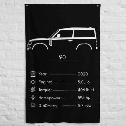 Land Rover 90 2020 car silhouette spec flag - White Brick Wall