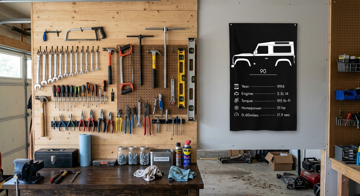 Land Rover 90 1994 car silhouette spec flag - Garage Pegboard Wall