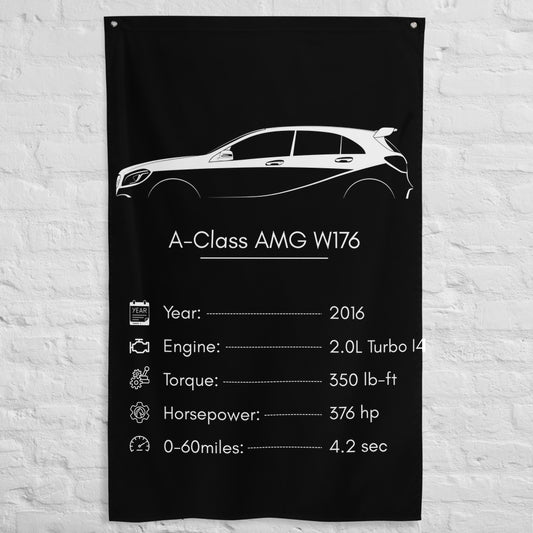 Mercedes-Benz A-Class AMG W176 2016 car silhouette spec flag - White Brick Wall