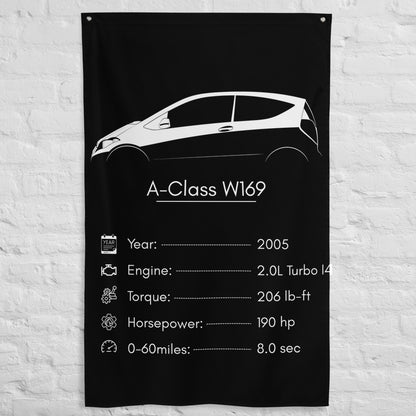 Mercedes-Benz A-Class W169 2005 car silhouette spec flag - White Brick Wall