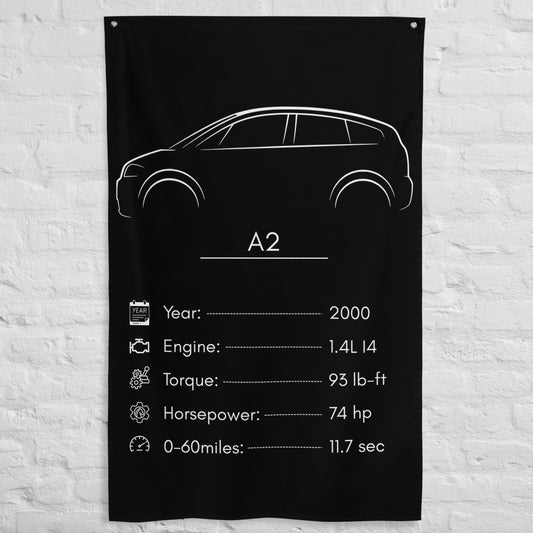 Audi A2 2000 car silhouette spec flag - White Brick Wall