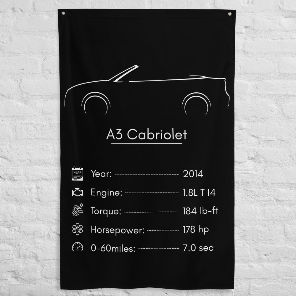 Audi A3 Cabriolet 2014 car silhouette spec flag - White Brick Wall