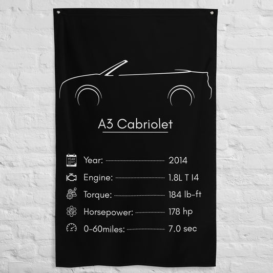 Audi A3 Cabriolet 2014 car silhouette spec flag - White Brick Wall