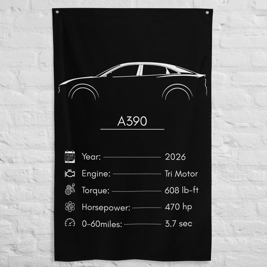 Alpine A390 2026 car silhouette spec flag - White Brick Wall