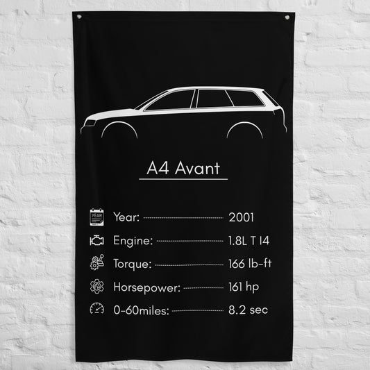 Audi A4 Avant 2001 car silhouette spec flag - White Brick Wall