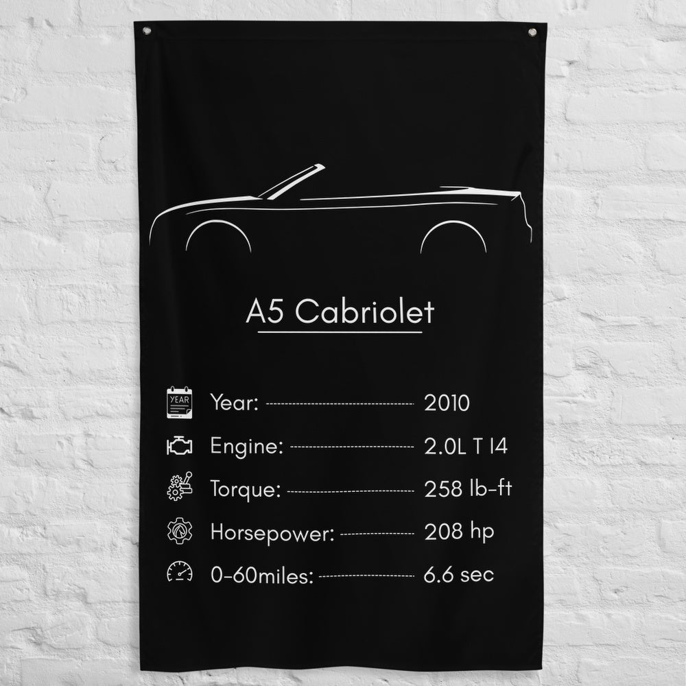Audi A5 Cabriolet 2010 car silhouette spec flag - White Brick Wall