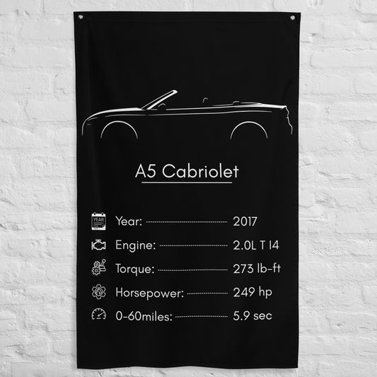 Audi A5 Cabriolet 2017 car silhouette spec flag - White Brick Wall