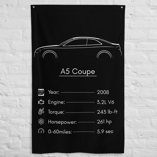 Audi A5 Coupe 2008 car silhouette spec flag - White Brick Wall