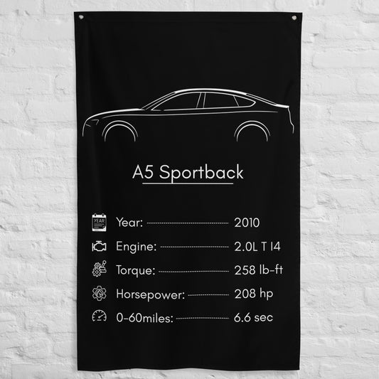 Audi A5 Sportback 2010 car silhouette spec flag - White Brick Wall