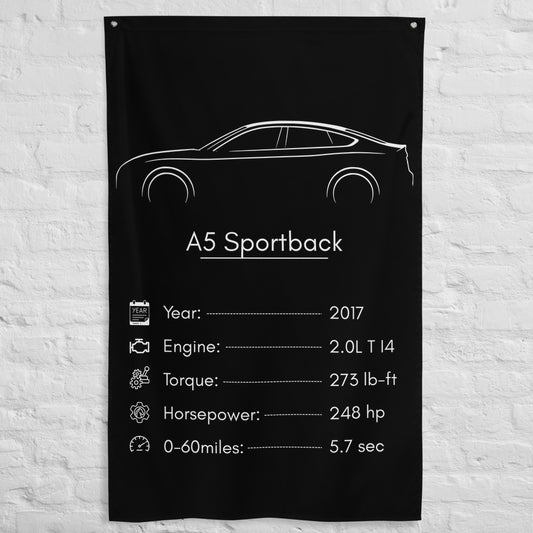 Audi A5 Sportback 2017 car silhouette spec flag - White Brick Wall