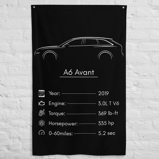 Audi A6 Avant 2019 car silhouette spec flag - White Brick Wall