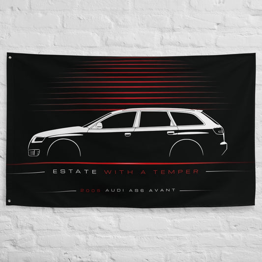 ABT Audi AS6 Avant 2005 car silhouette flag - White Brick Wall