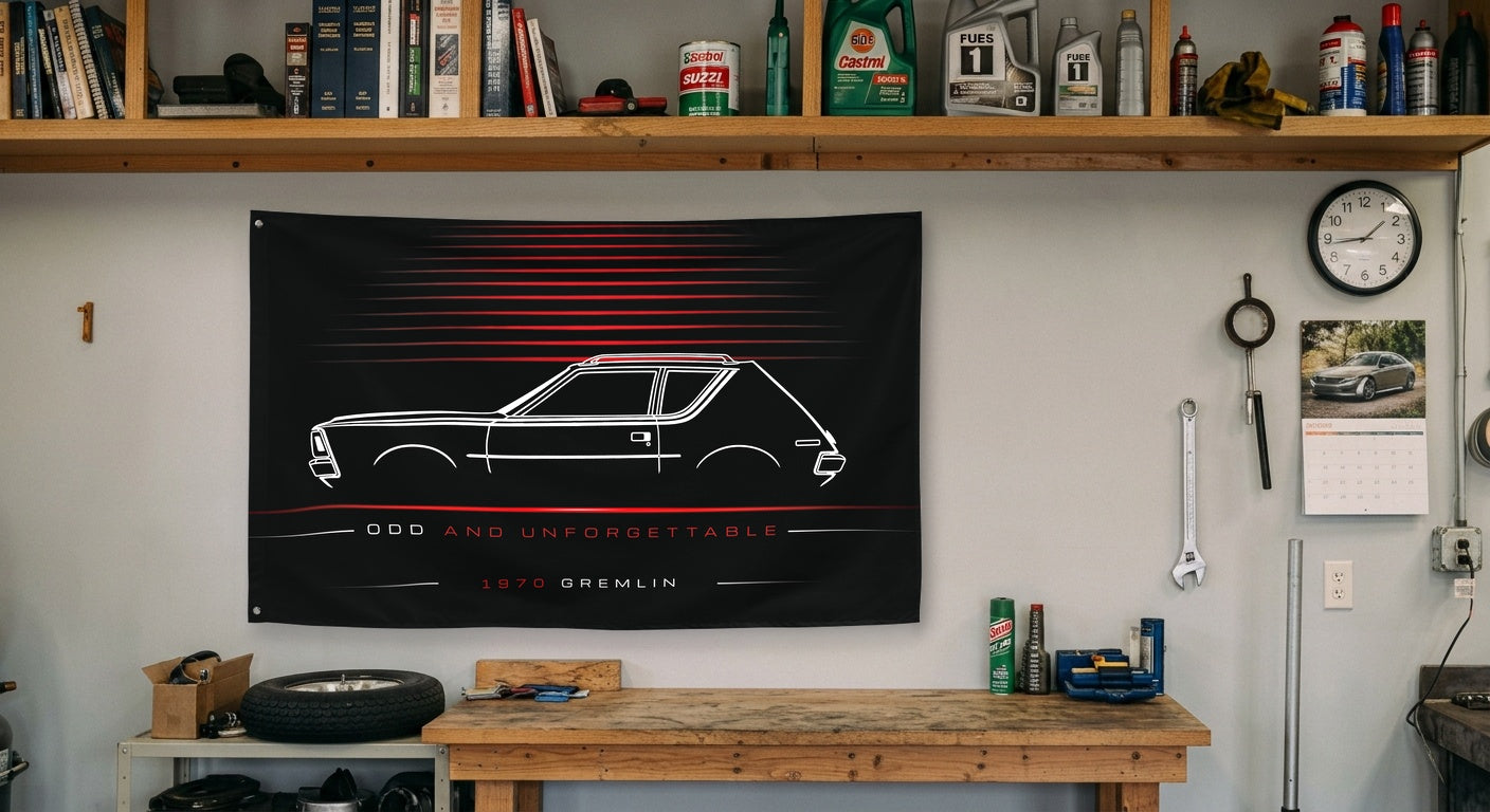 AMC Gremlin 1970 car silhouette flag - Garage Workbench