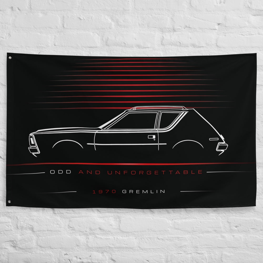 AMC Gremlin 1970 car silhouette flag - White Brick Wall