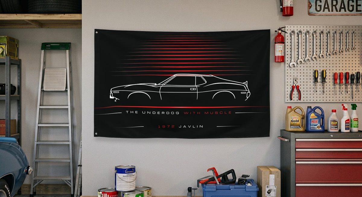 AMC Javlin 1972 car silhouette flag - Garage Wall