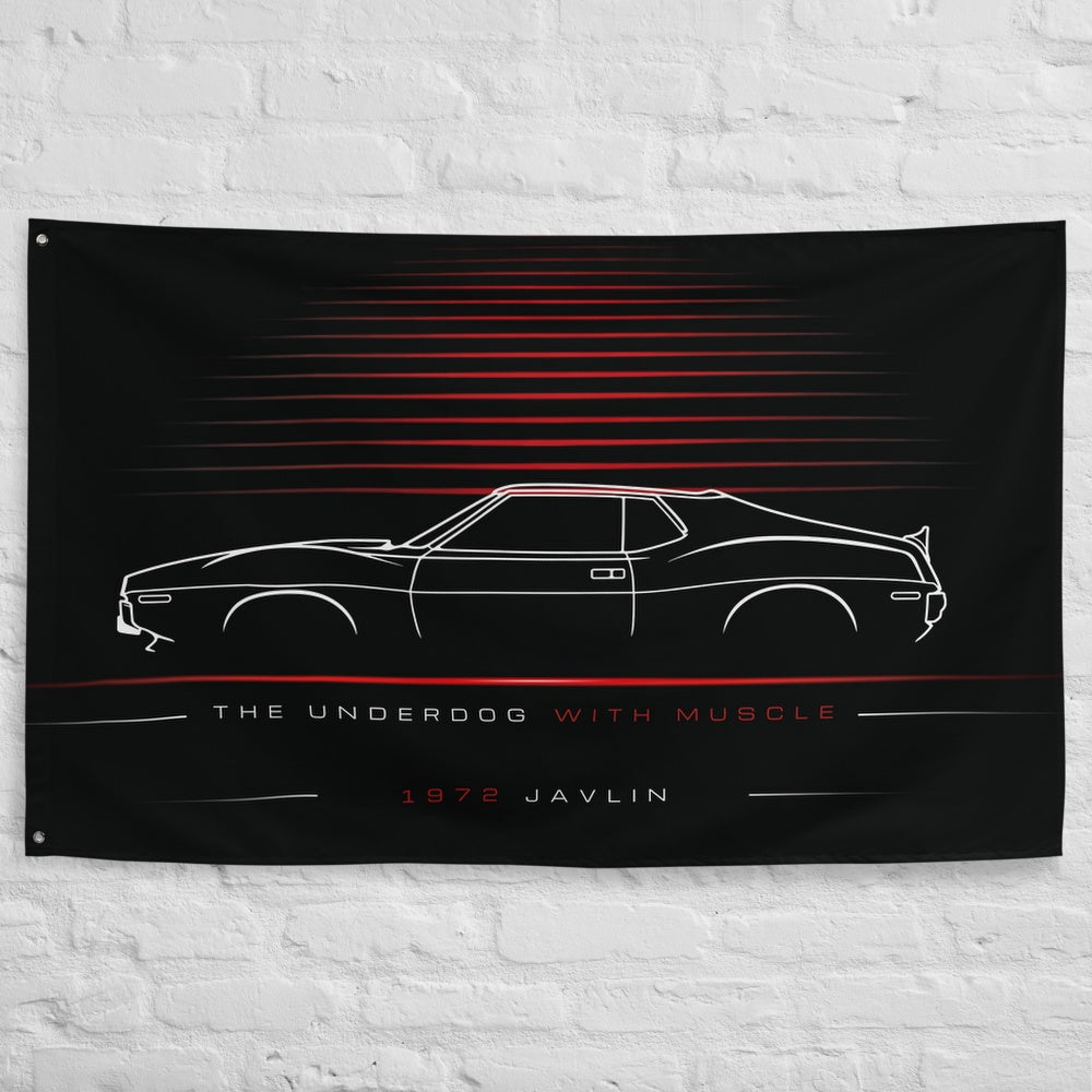 AMC Javlin 1972 car silhouette flag - White Brick Wall