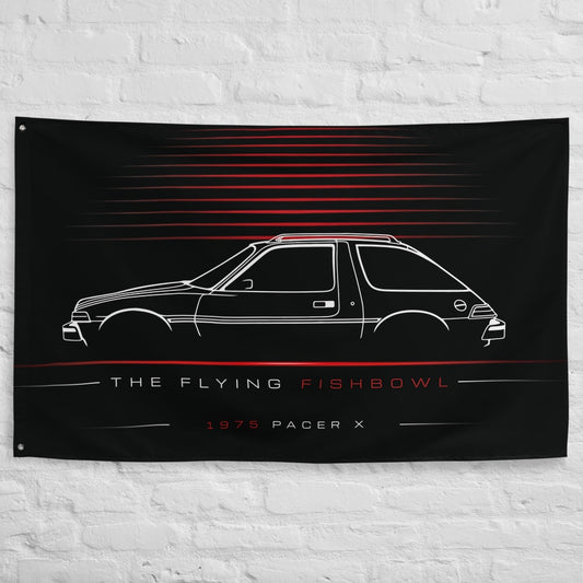 AMC Pacer X 1975 car silhouette flag - White Brick Wall