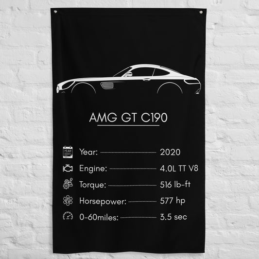 Mercedes-Benz AMG GT C190 2020 car silhouette spec flag - White Brick Wall
