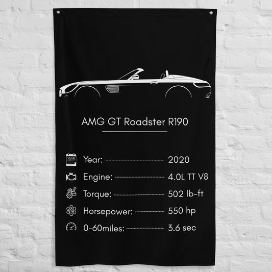 Mercedes-Benz AMG GT Roadster R190 2020 car silhouette spec flag - White Brick Wall