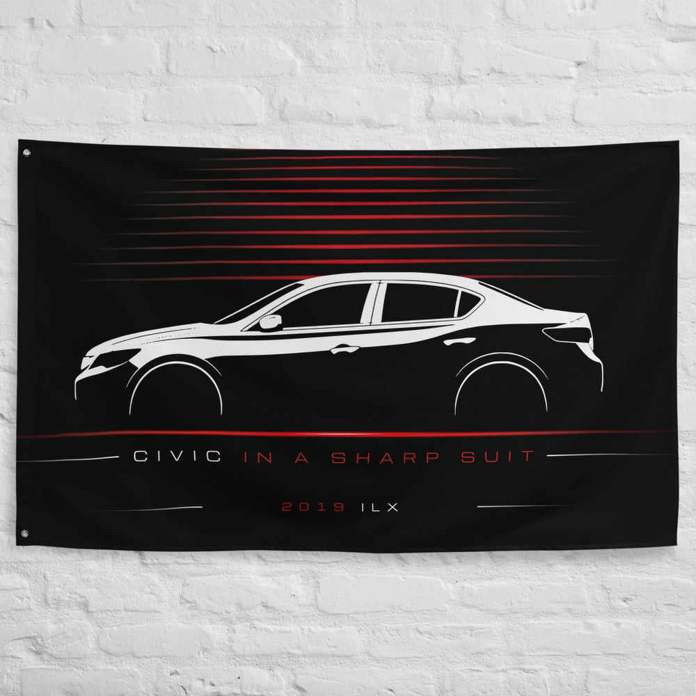 Acura ILX 2019 car silhouette flag - White Brick Wall