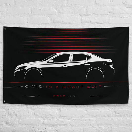 Acura ILX 2019 car silhouette flag - White Brick Wall