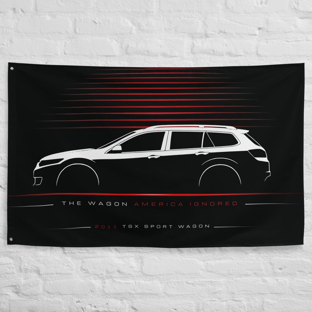 Acura TSX Sport Wagon 2011 car silhouette flag - White Brick Wall