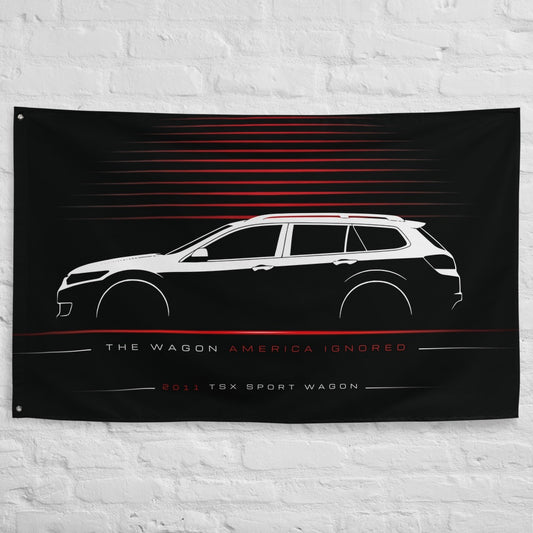 Acura TSX Sport Wagon 2011 car silhouette flag - White Brick Wall