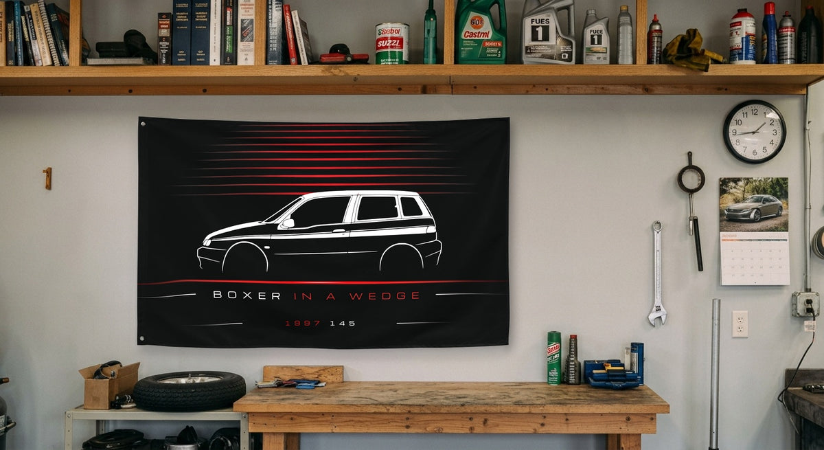 Alfa Romeo 145 1997 car silhouette flag - Garage Workbench
