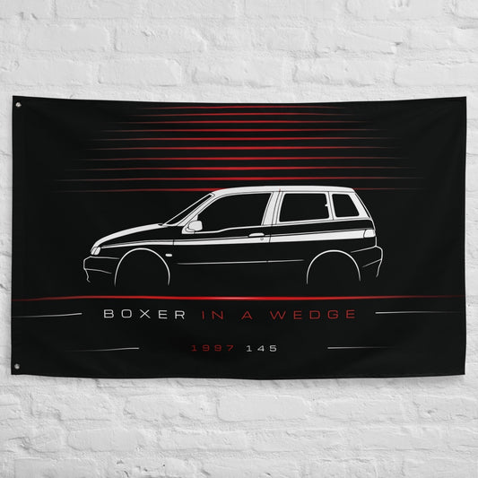 Alfa Romeo 145 1997 car silhouette flag - White Brick Wall