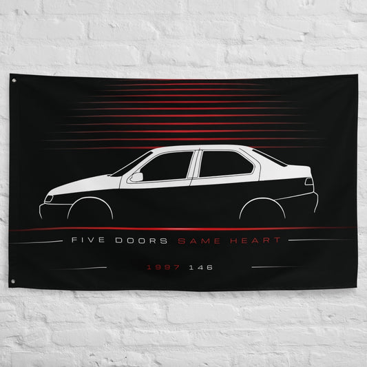Alfa Romeo 146 1997 car silhouette flag - White Brick Wall