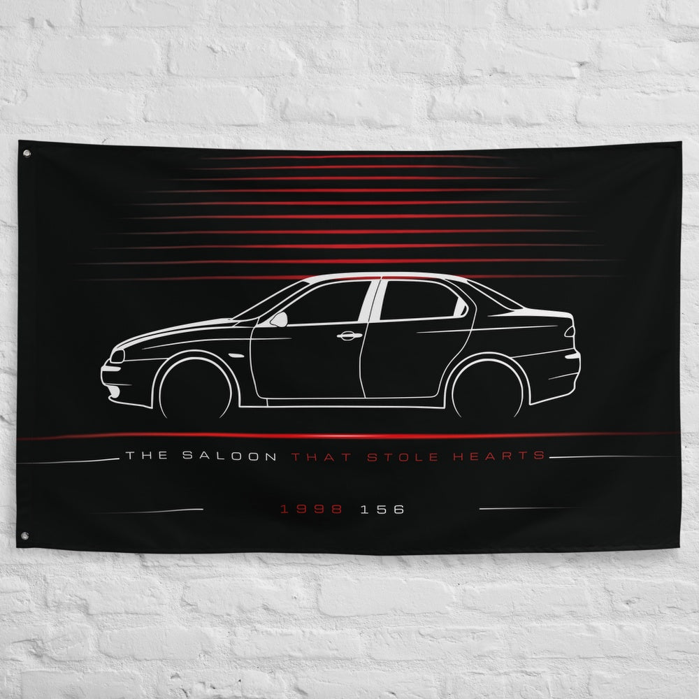 Alfa Romeo 156 1998 car silhouette flag - White Brick Wall
