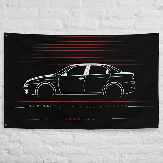 Alfa Romeo 156 1998 car silhouette flag - White Brick Wall