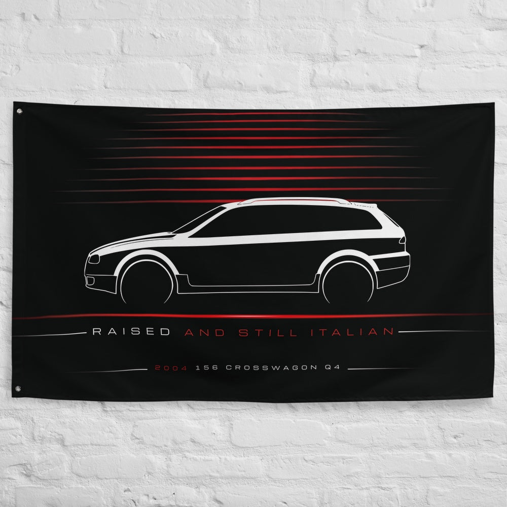 Alfa Romeo 156 Crosswagon Q4 2004 car silhouette flag - White Brick Wall
