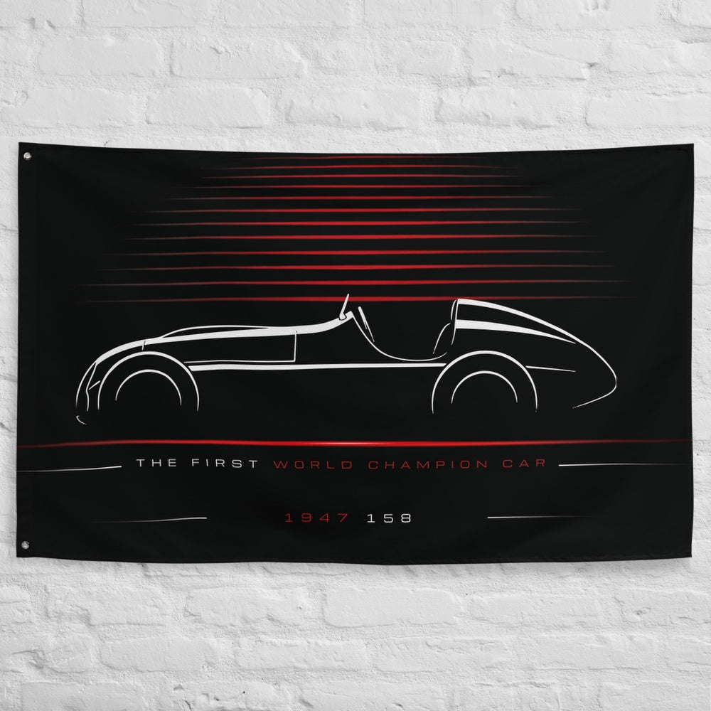 Alfa Romeo 158 1947 car silhouette flag - White Brick Wall