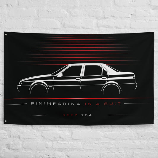 Alfa Romeo 164 1987 car silhouette flag - White Brick Wall