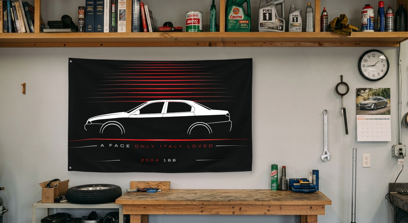 Alfa Romeo 166 2004 car silhouette flag - Garage Workbench