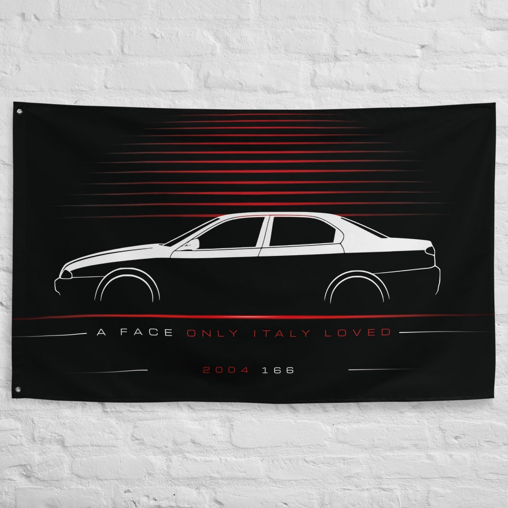 Alfa Romeo 166 2004 car silhouette flag - White Brick Wall