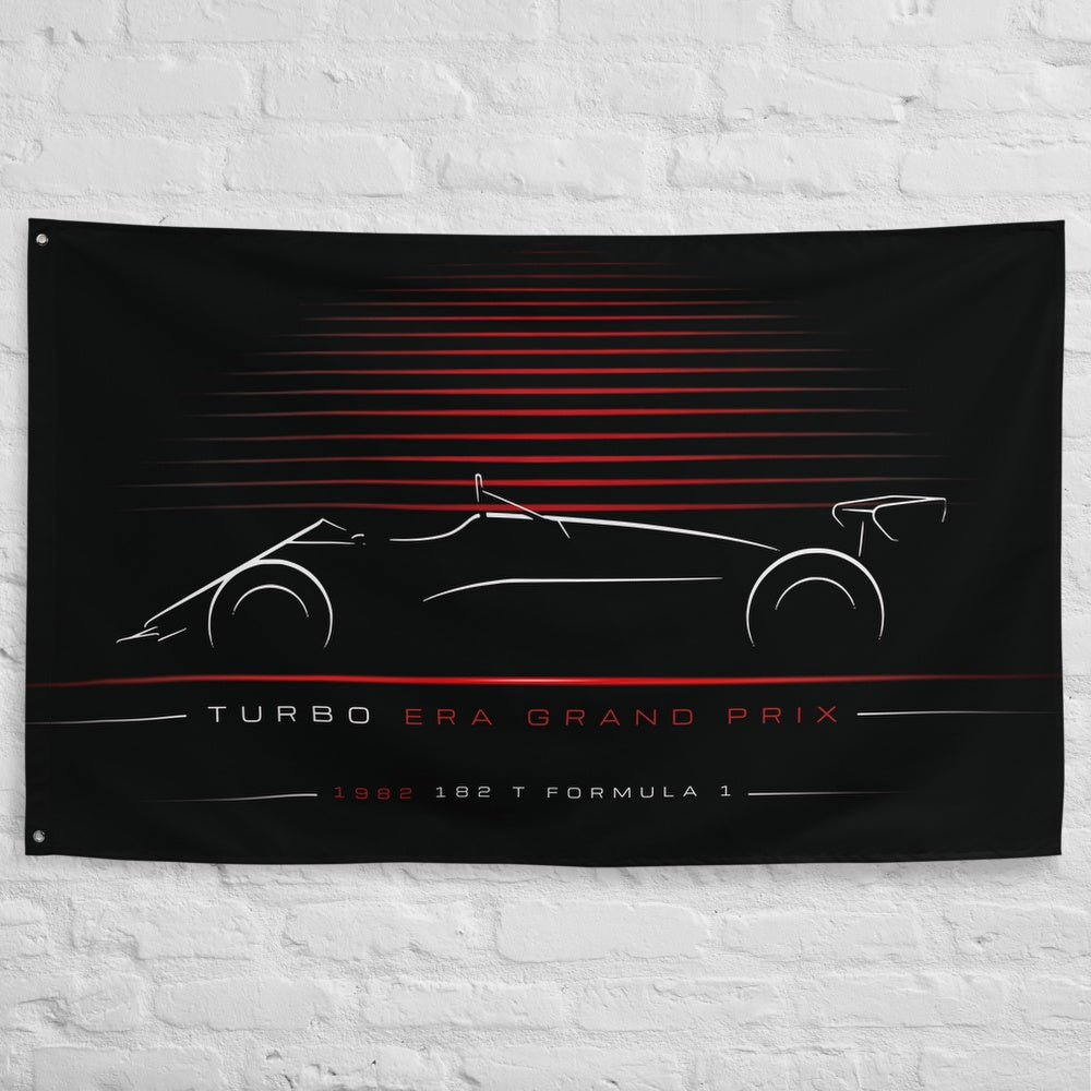 Alfa Romeo 182 T Formula 1 1982 car silhouette flag - White Brick Wall