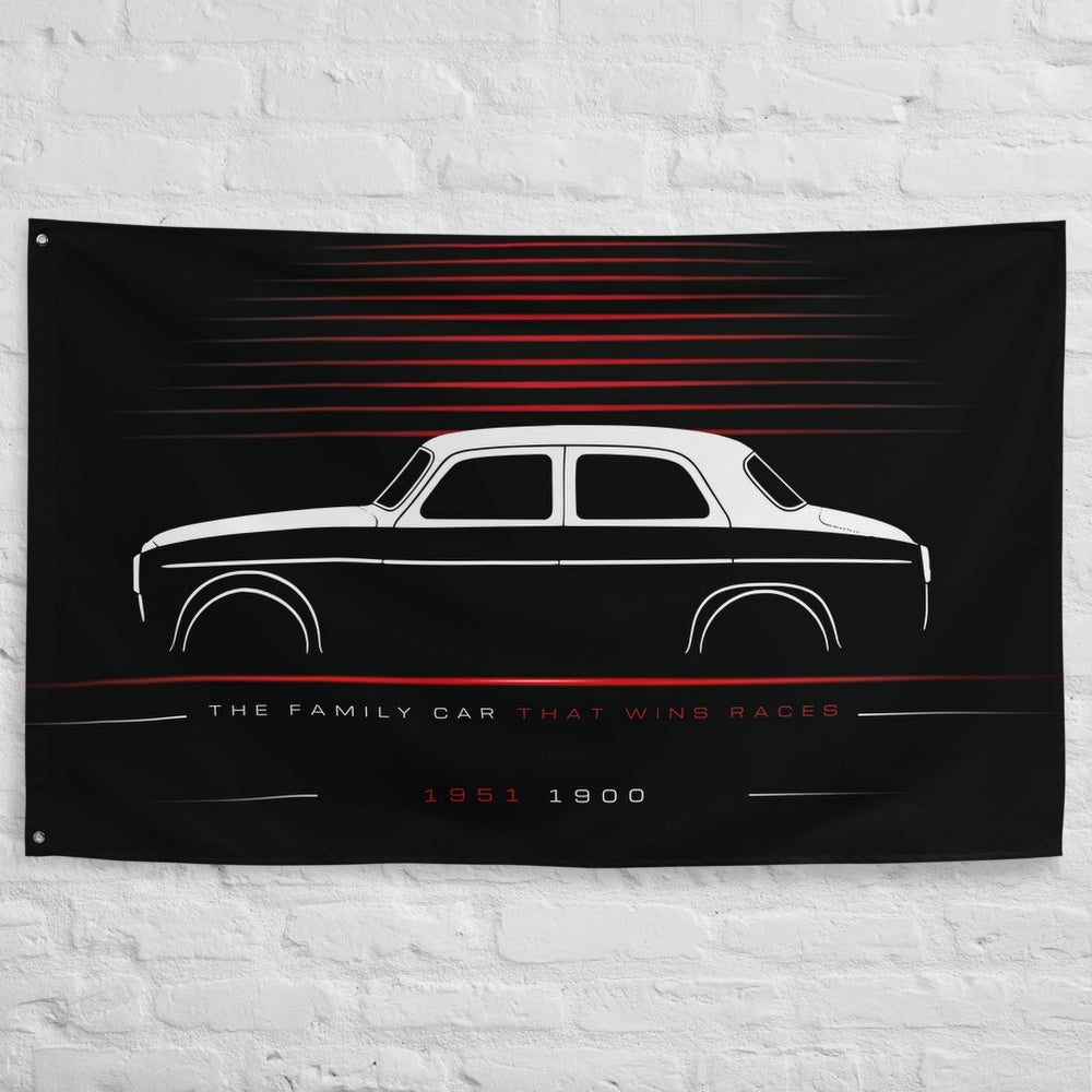 Alfa Romeo 1900 1951 car silhouette flag - White Brick Wall