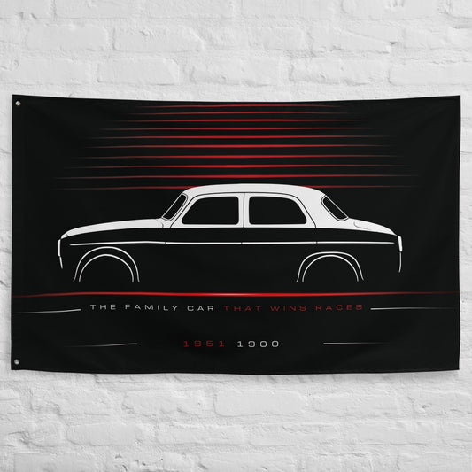 Alfa Romeo 1900 1951 car silhouette flag - White Brick Wall