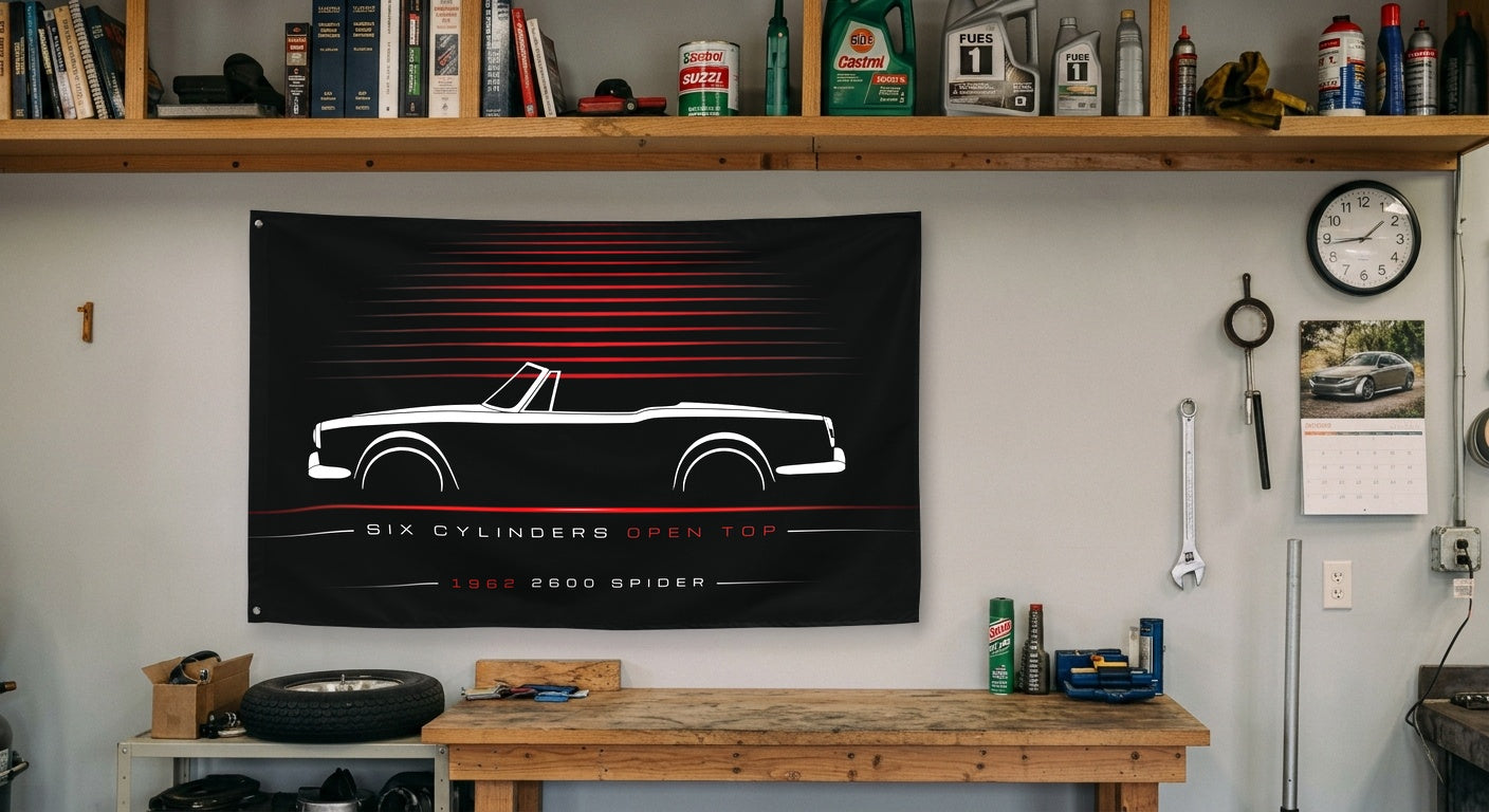 Alfa Romeo 2600 Spider 1962 car silhouette flag - Garage Workbench