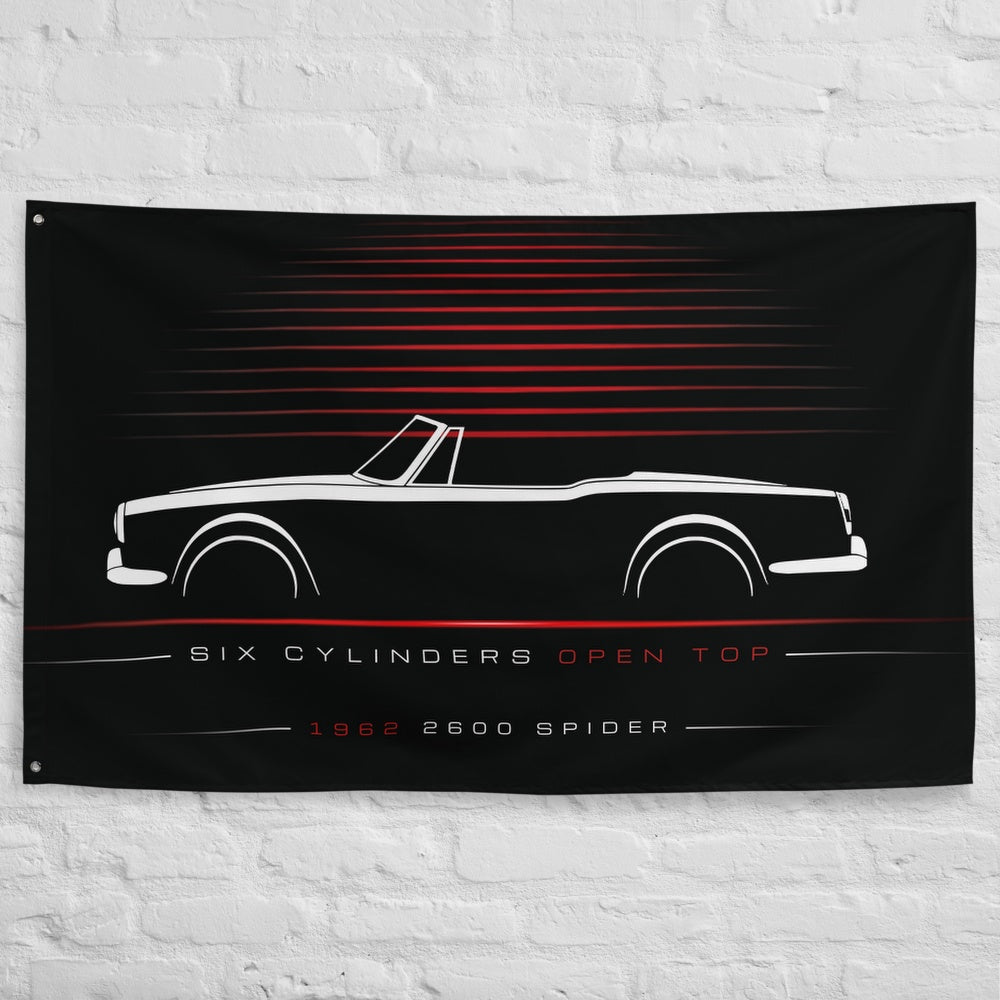 Alfa Romeo 2600 Spider 1962 car silhouette flag - White Brick Wall