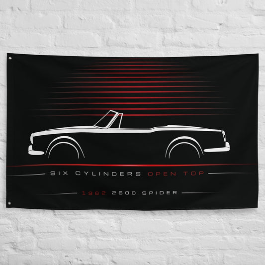 Alfa Romeo 2600 Spider 1962 car silhouette flag - White Brick Wall