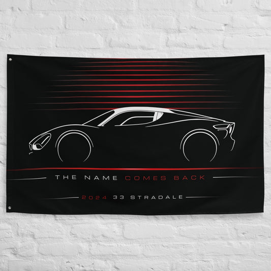 Alfa Romeo 33 Stradale 2024 car silhouette flag - White Brick Wall