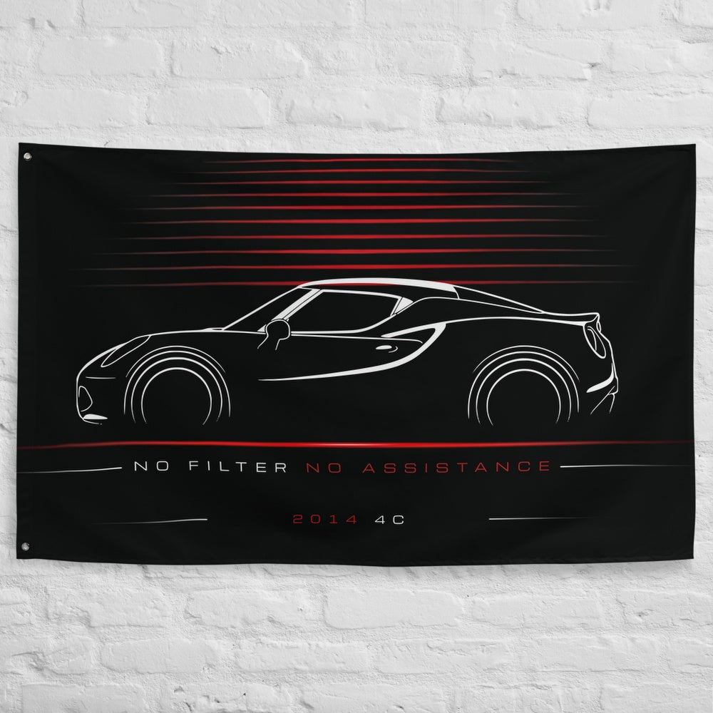Alfa Romeo 4C 2014 car silhouette flag - White Brick Wall